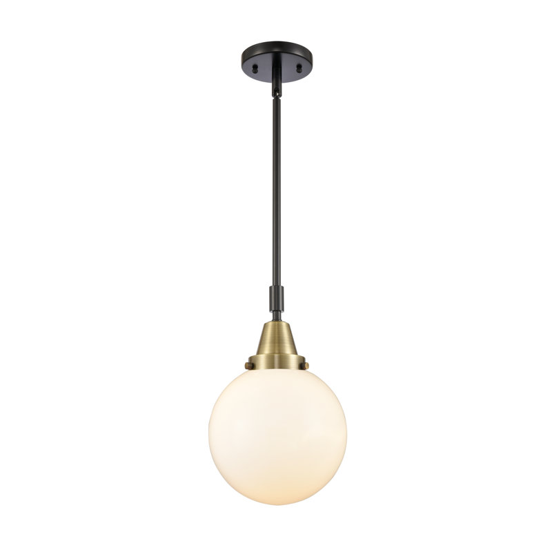 Luminaire suspendu sphère 1 lumière Lorri, Blanc mat, H 45,62 po x l 8 po x P 8 po, Laiton antique noir