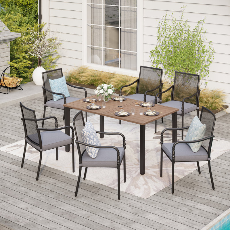 Ensemble repas d'extérieur avec table en bois 7 pièces Asfand