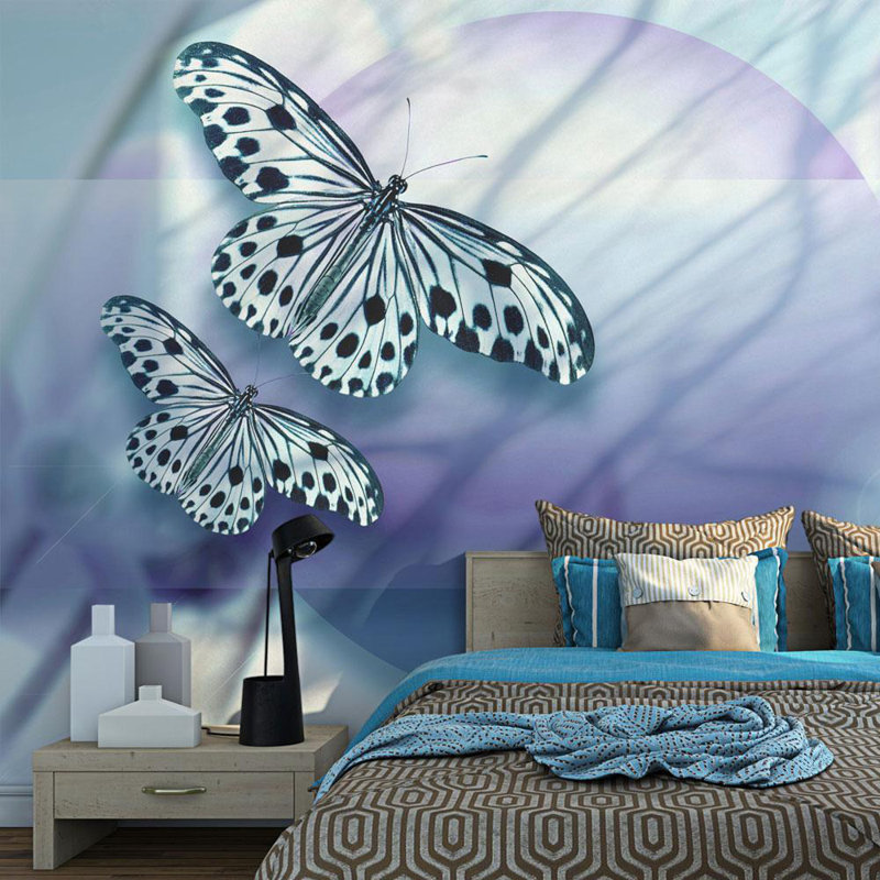 Adhésif mural planète des papillons Arjana, L 156,96 po x L 120,96 po, Bleu et noir