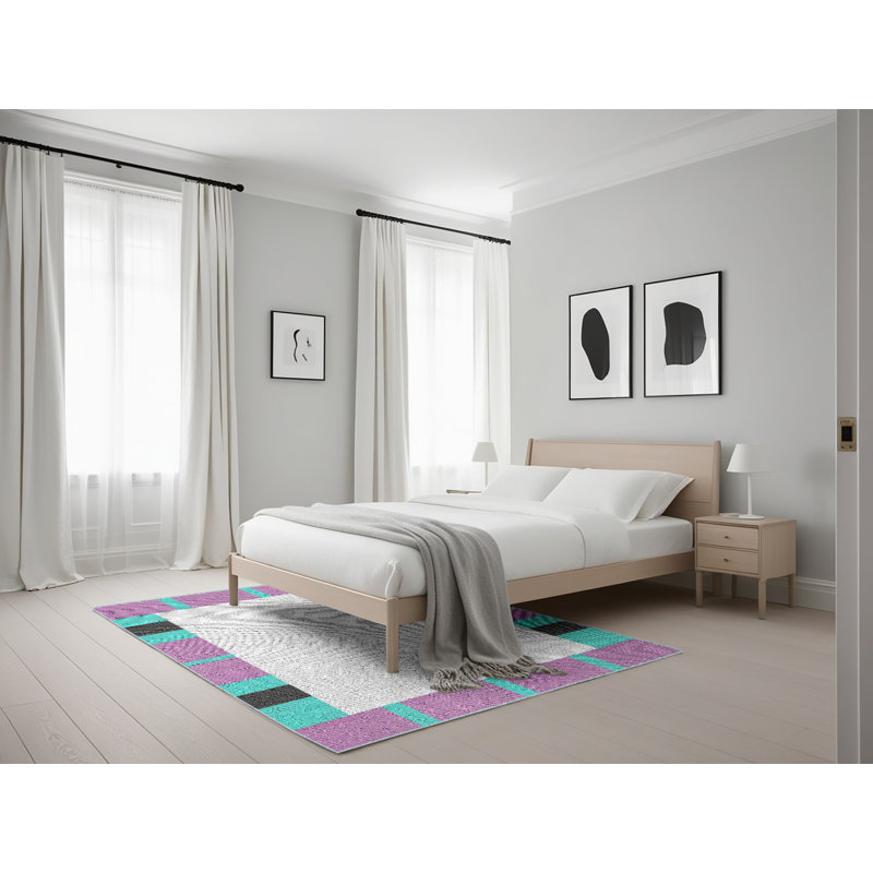Tapis gris/vert/mauve à motifs, Rectangle 5 pi x 7 pi