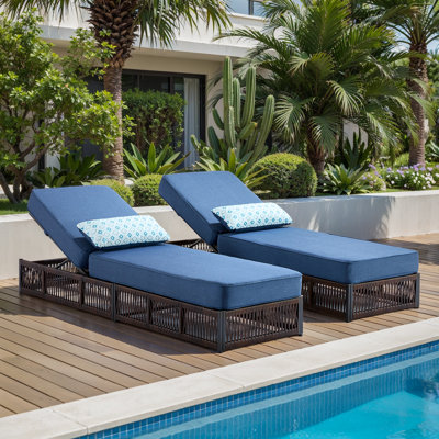 Chaise longue d'extérieur réglable en osier avec coussin Clybourn (ensemble de 2)