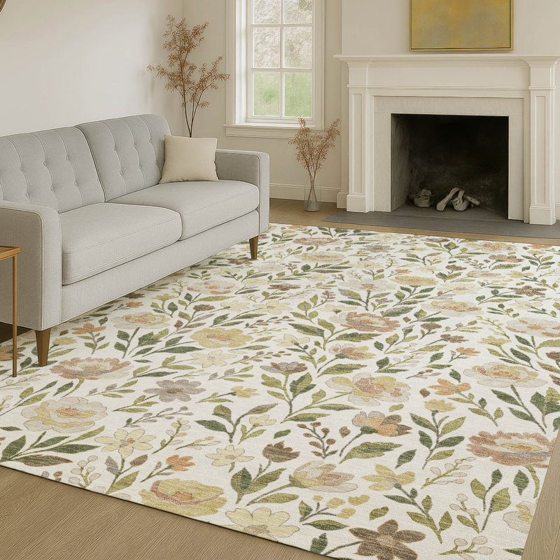 Machine Washable Indoor/Outdoor Chantille ACN2438 Floral Rug, Ivory, 2'6" x 3'10"