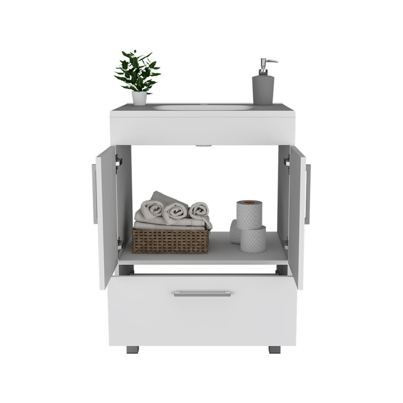 Meuble-lavabo simple Mayora, salle de bain, blanc