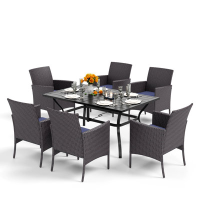 Leonard 7 Piece Bar Height Outdoor Patio Dining Set with Cushions