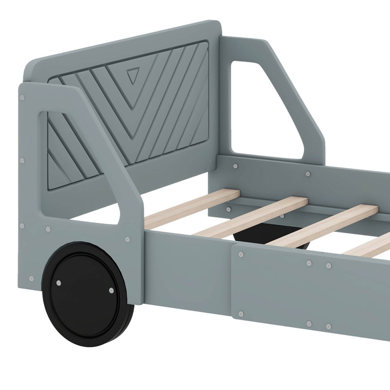 Skylon Twin Size Car-Shaped Platform Bed with Wheels, Gray