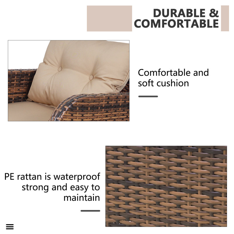 Beige Cushioned Brown Wicker 5-Piece Patio Conversation Set