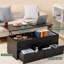 Tables centrales à plateau relevable avec rangement: compartiment caché et 2 tiroirs, hauteur réglable, noir, panneau de particules et compartiment de rangement pour table: