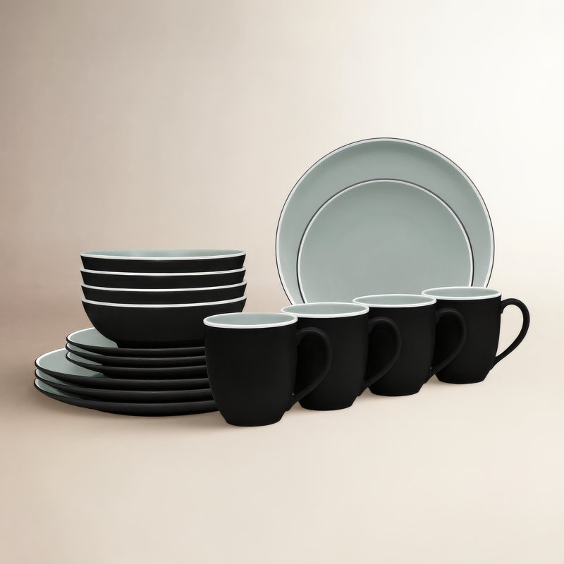 Noritake ColorTrio Coupe 16-Piece Dinnerware Set, Service for 4, Graphite