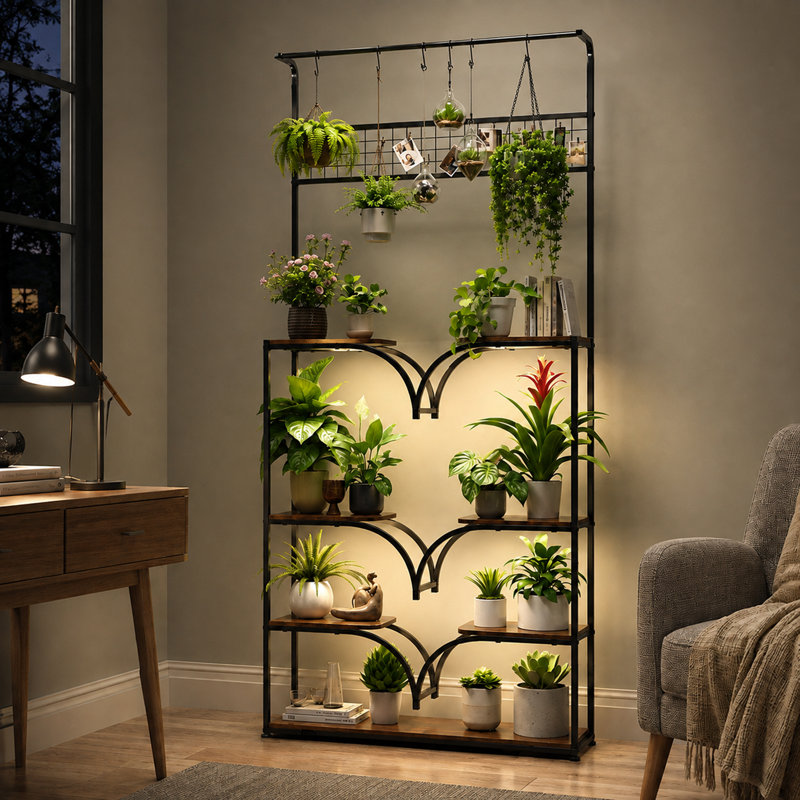 Support pour plantes d'intérieur Verdena 76,8 po H en métal avec lampes de croissance