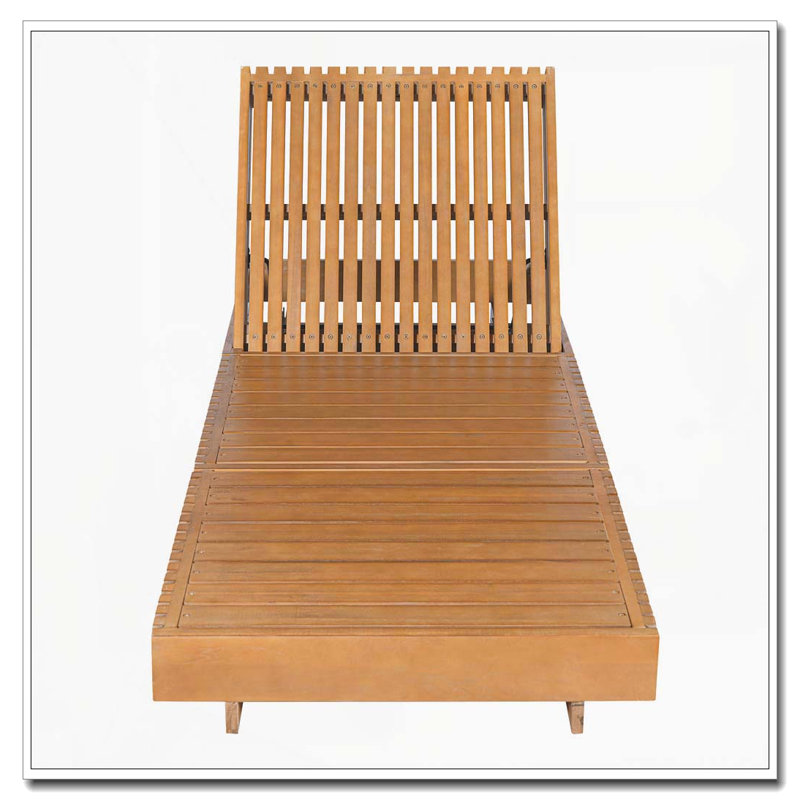 Solid Wood Lounge Chaise, Copper,Teak+Dark Grey Cushion1