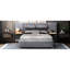 Grand lit de taille grand avec prises intégrées, velours gris, deux prises de rangement pratiques en velours, charge et tablettes