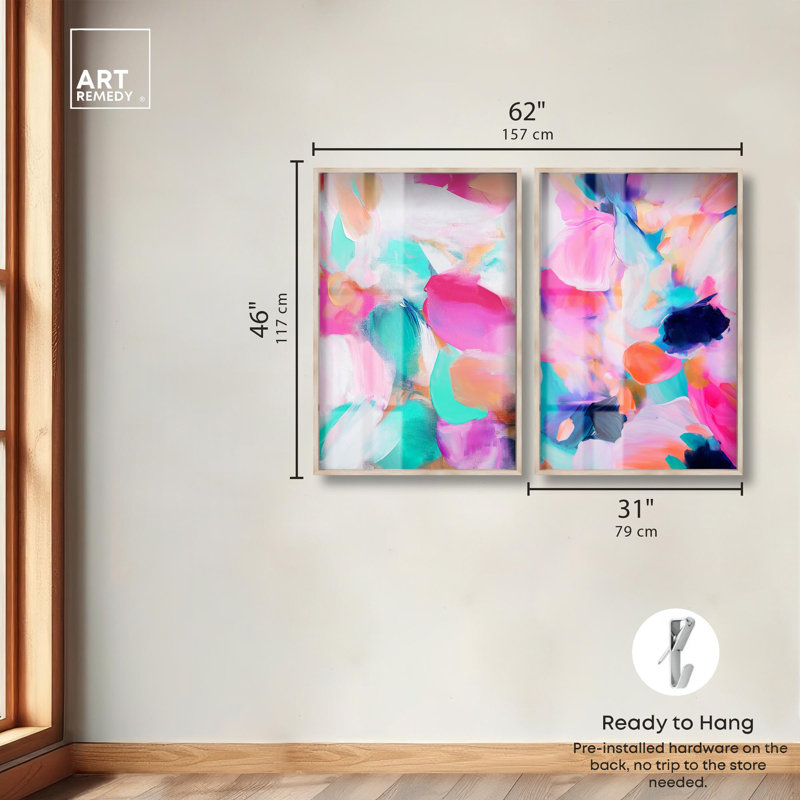 Ensemble d'art abstrait moderne « Harmonious Currys » avec cadre-vitrine, par Art Remedy, cadre noir, 10 x 15, Cadre blond
