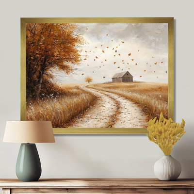 Drews Windy Prairie Leaves Path To The Barn II - feuilles, art mural