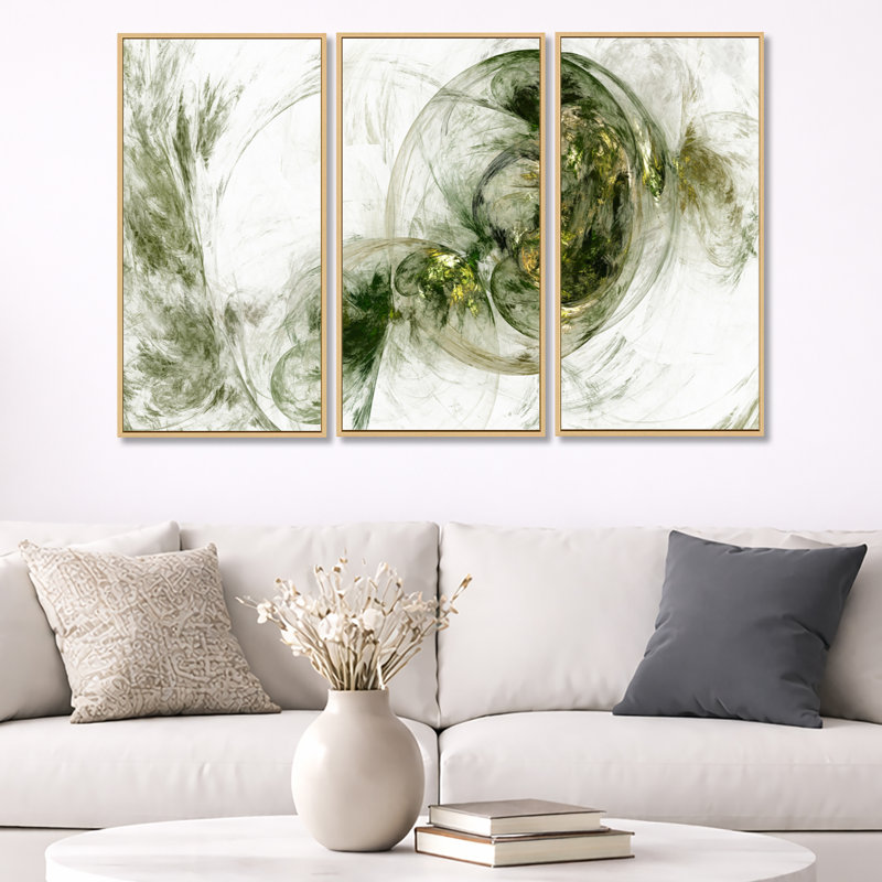 Coloured Smoke Green - ensemble de 3 reproductions d'art encadrées abstraites sur toile, H 32 po x l 48 po, Érable