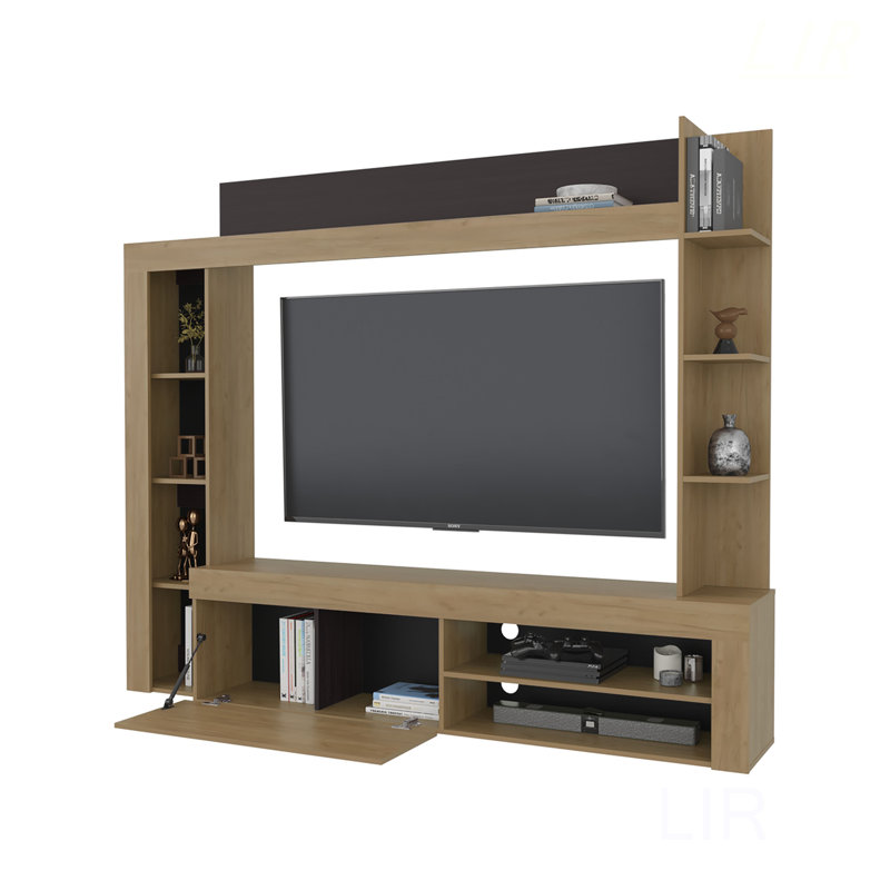 Meuble audio-vidéo moderne avec meuble télé, tablettes et armoires pour un rangement et un présentoir de salon