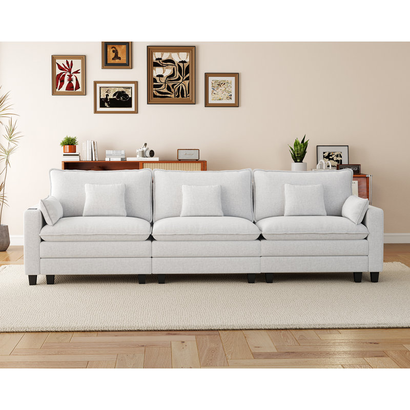 Canapé 3 places avec module de chargement intelligent et coussins décoratifs (blanc), White