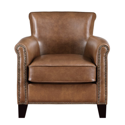 Traditional Style Brown Leather Accent Chair With Solid Wood And Plywood Modern Chair, Construction, Look