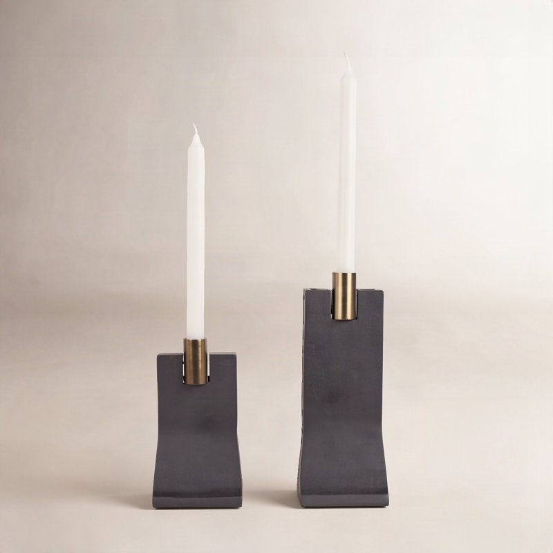 Soteria 11.40'' H Metal Tabletop Candlestick, Black/Gold