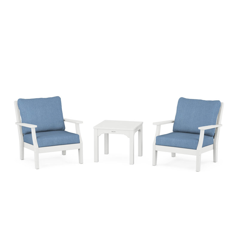 Chinoiserie 2 - Person Outdoor Seating Group with Cushions, Sand, Sky Blue