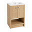 Meuble-lavabo autoportant de 24 po avec lavabo en céramique, 2 portes à fermeture douce et tablette ouverte, armoire de rangement en contreplaqué de chêne pour petite salle de bain, salle d'eau