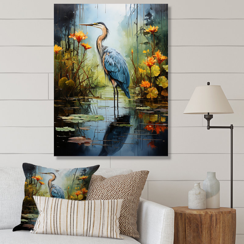 Décoration murale Lason Heron Silent Waters Pointillism I - Heron, H 32 po x l 24 po x P 1 po, Toile tendue
