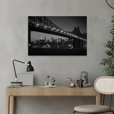 1960S Queensboro Bridge And Manhattan Skyline At Night New York City Ny Usa Classic Retro Vintage City Architecture Art