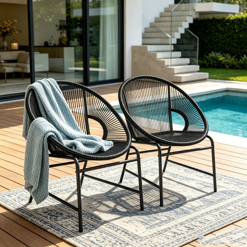 Patio Wicker Chair Set, Black