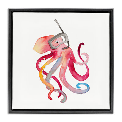 Snorkel Mask Octopus Framed Floater Canvas Wall Art by Lanie Loreth