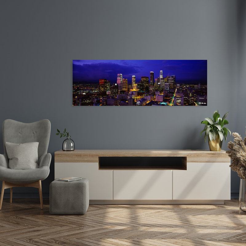 Skyscrapers Lit Up At Night City Of Los Angeles California USA by Blakeway Worldwide - Wrapped Canvas Panoramic Print