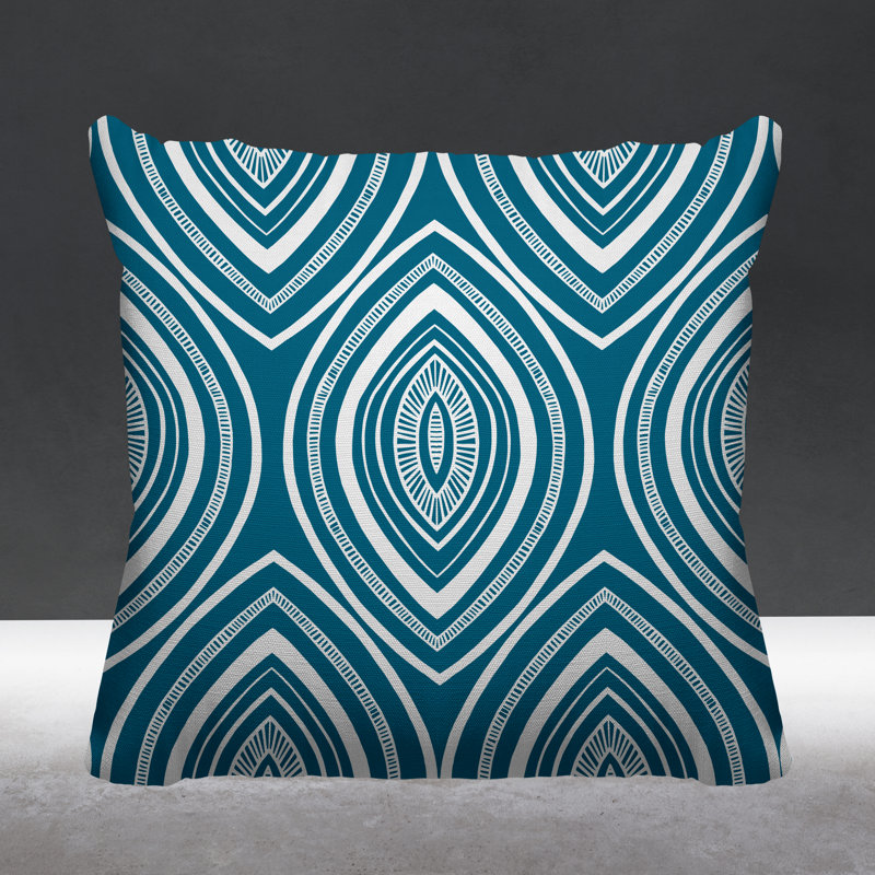 Coussin décoratif intérieur / extérieur Gateson Tribal, 17 po x 17 po, Turquoise, Carré