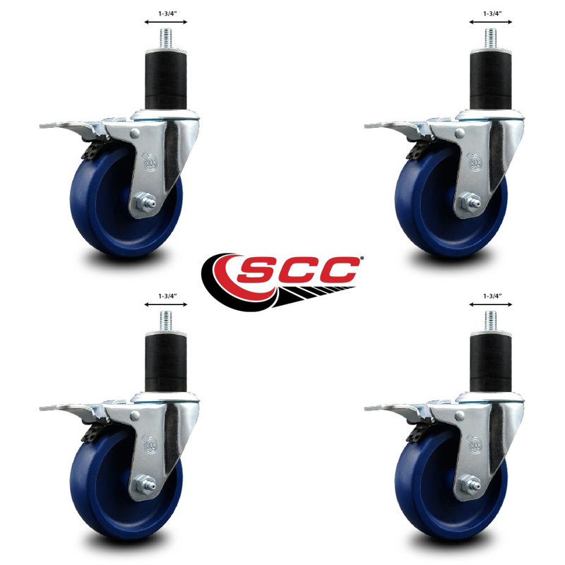Solid Poly Swivel 1-3/4 Inch Expanding Stem Caster Set Total Lock Brake