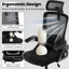 Chaise de bureau ergonomique, supportant jusqu'à 180 kg, avec soutien lombaire réglable, assise en maille respirante et coussin épais, idéale pour un bureau confortable à domicile (noir).-1982449721-2033402187