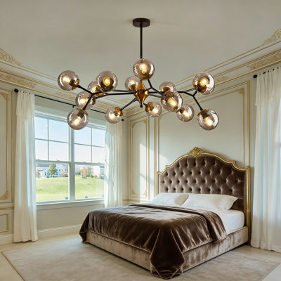 15-Light Sputnik Chandelier With Glass Globes, Modern Semi-Flush Ceiling Light Fixture For Dining Room, Kitchen, Living Room, And Bedroom