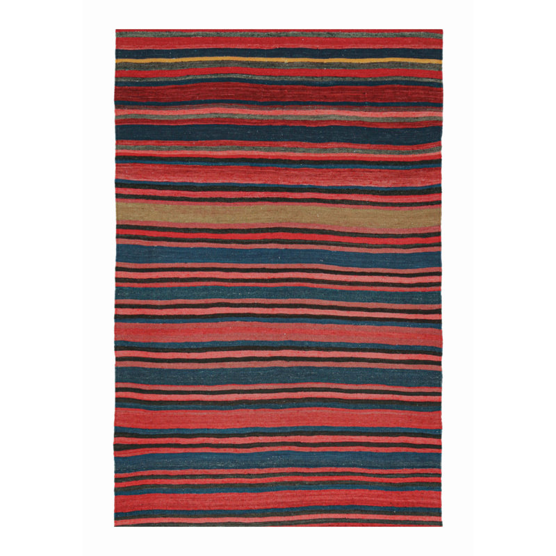 Vintage Kilim In Red With Multicolor Stripes, From Rug & Kilim