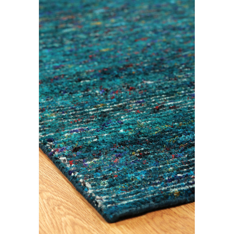 Nysire Hand Knotted Area Rug in Blue, Rectangle 12' x 15'