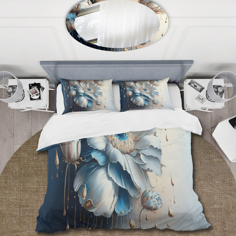 Ensemble de housse de couette Daisy III Ice Blue Daisy - Polyester en microfibre