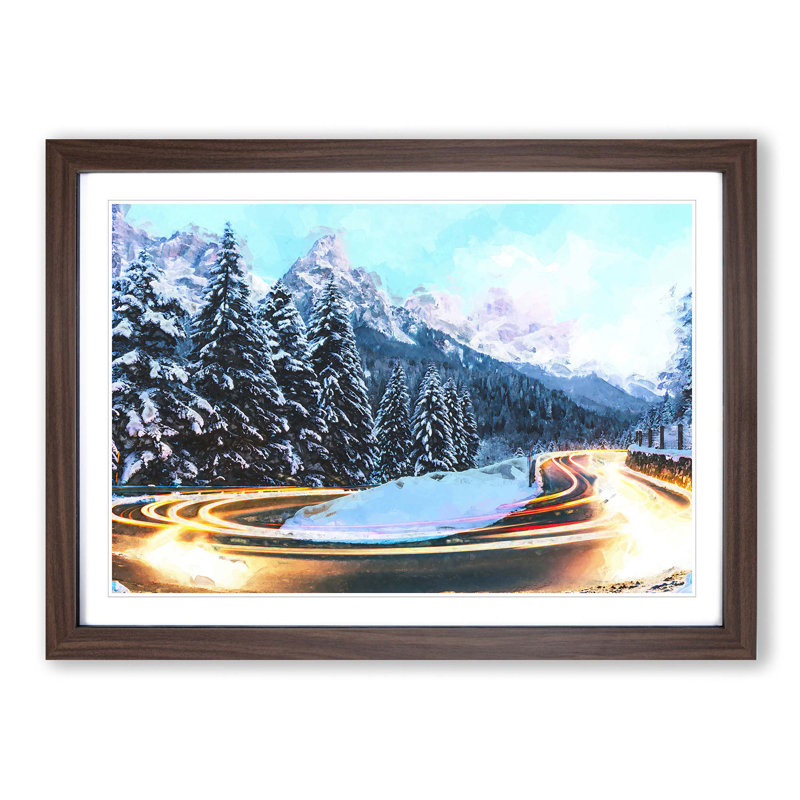 Road by the Mountains in Abstract - Picture Frame Graphic Art Print, 50cm H x 76cm W x 2cm D, Walnut