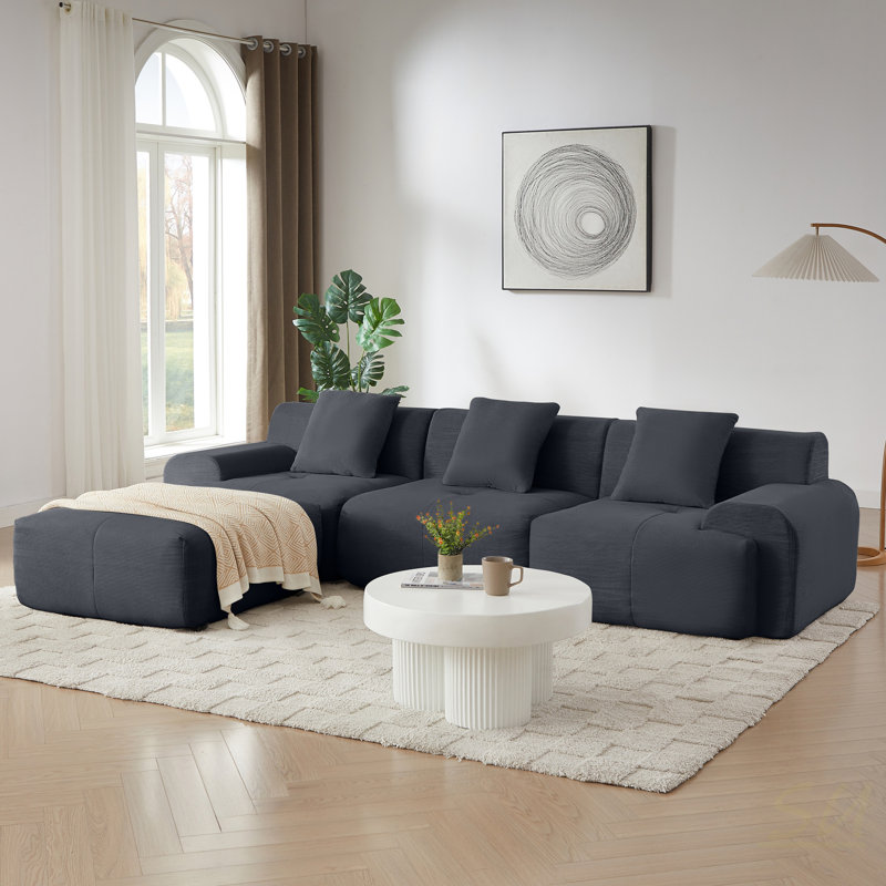 Canapé modulaire en L de style moderne pour l'intérieur, confortable et flexible, idéal pour divers espaces de vie sans assemblage requis