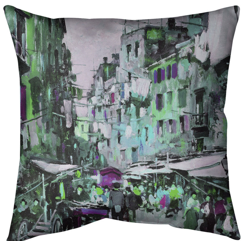 Coussin Market in Naples, 14 po x 14 po, Vert, Faux lin