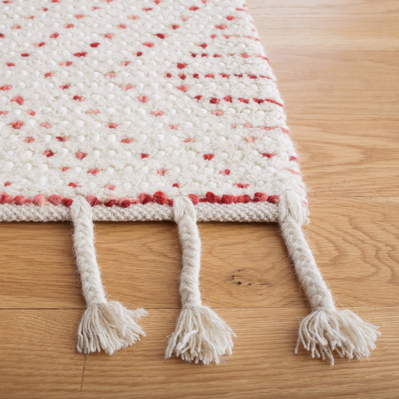 Lilya Hand Loomed Wool/Cotton Geometric Rug in Ivory/Red, Rectangle 4' x 6'