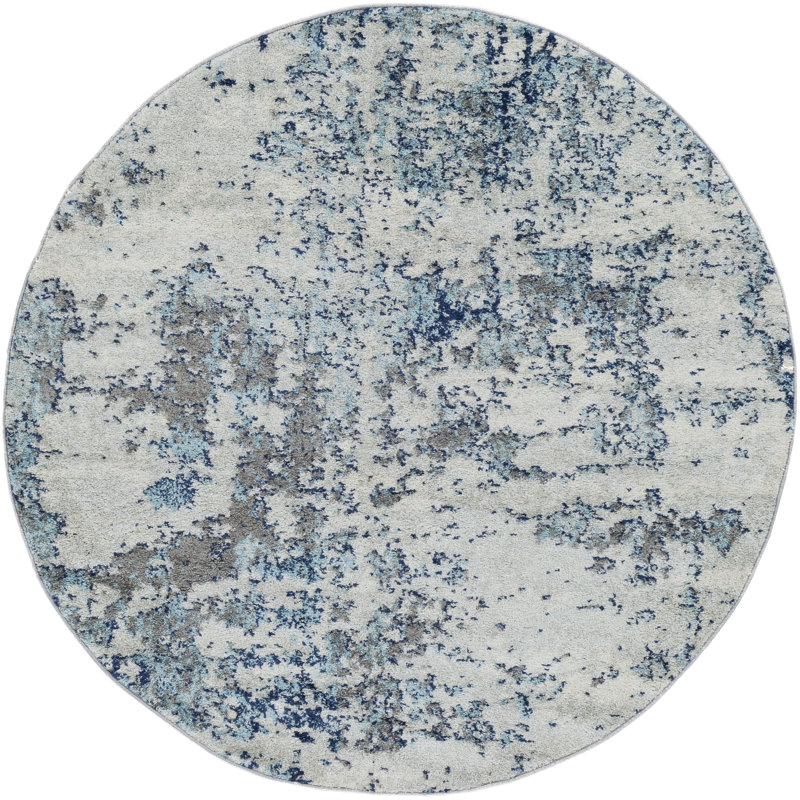 Wyona Power Loom Dark Blue/White/Charcoal Rug, Round 160cm
