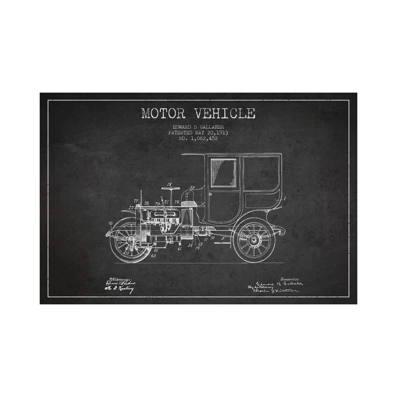 Edward B. Gallaher Motor Vehicle Patent Sketch (Charcoal) by Aged Pixel - Wrapped Canvas Print