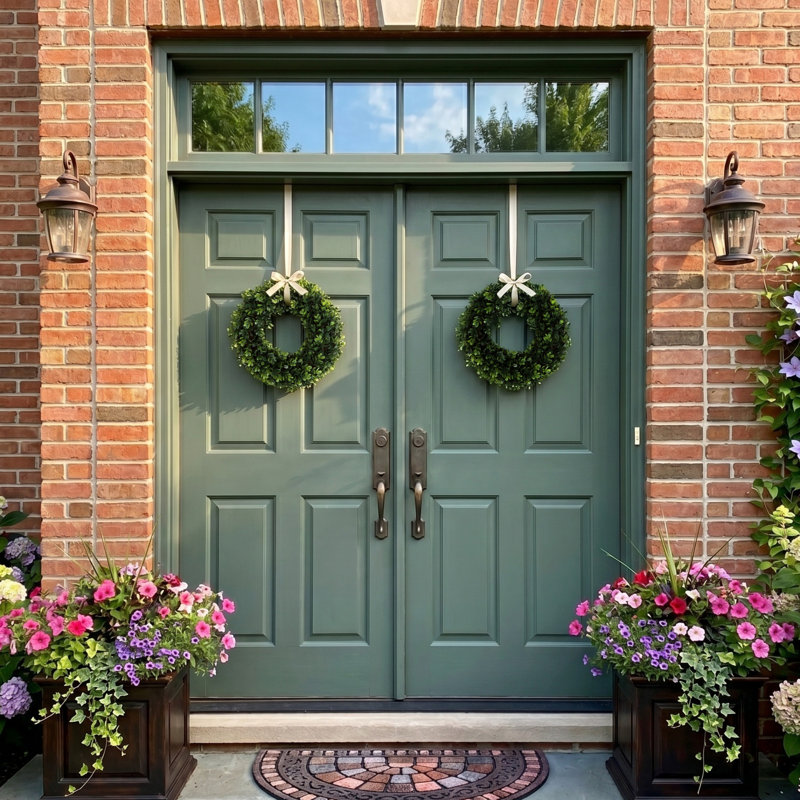 Eola UV-Resistant 12-Inch Plastic Artificial Boxwood Wreath (Green)