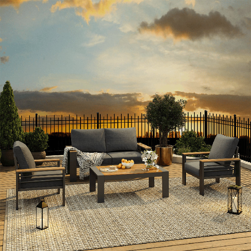 Aluminum Patio Conversation Set with Removable Cushions,  Black