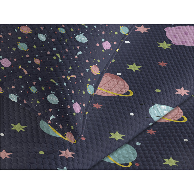 Ambesonne Space Bedspread Set  Alien Planets Asteroid  Multicolor, Queen Coverlet / Bedspread + 2 Standard Shams