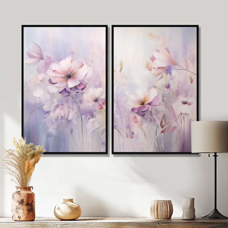 Mauve Botanical Whispers III - Mauve, reproduction d'art sur toile 2 pièces, Black, 36" H x 48" W