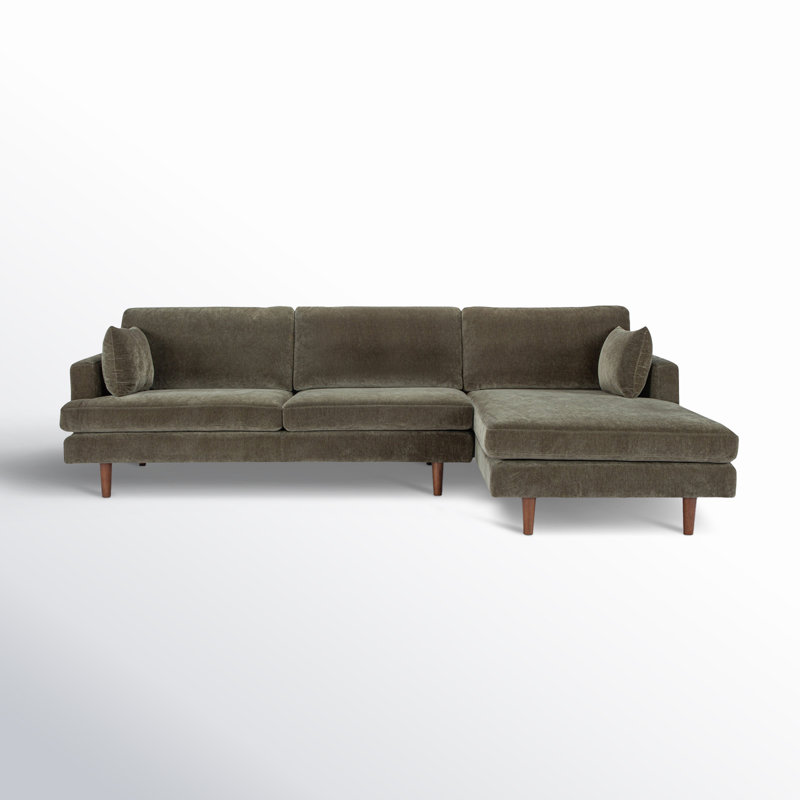 Canapé modulaire à méridienne rembourré Laguna, Orienté à droite (vu de face), Chenille performance vert olive