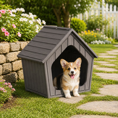 22.82"H Resin Cat House For Outdoor & Indoor(Light Brown/Gray)