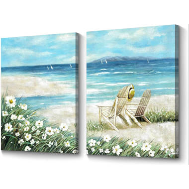 Dovecove Beach Canvas Wall Art Decor On Canvas 2 Pieces Painting