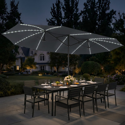 Parasol d'extérieur 15 pi avec base solaire et nervures en fibre de verre 15 pi